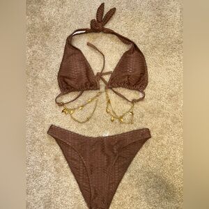 Brown Textured Bikini Set women’s size medium